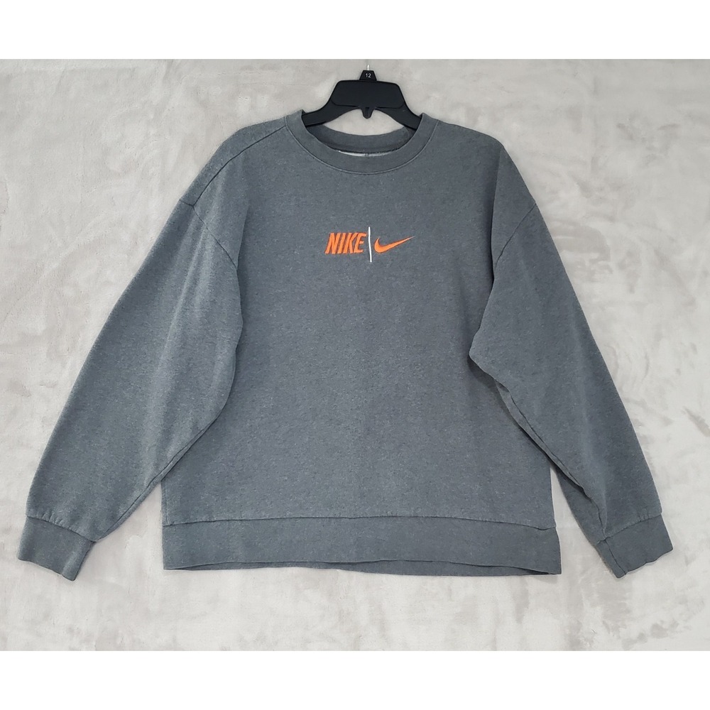 Vintage Nike Y2K‎ Sweatshirt Mens XL Center Swoosh Spellout Crewneck Gray EUC